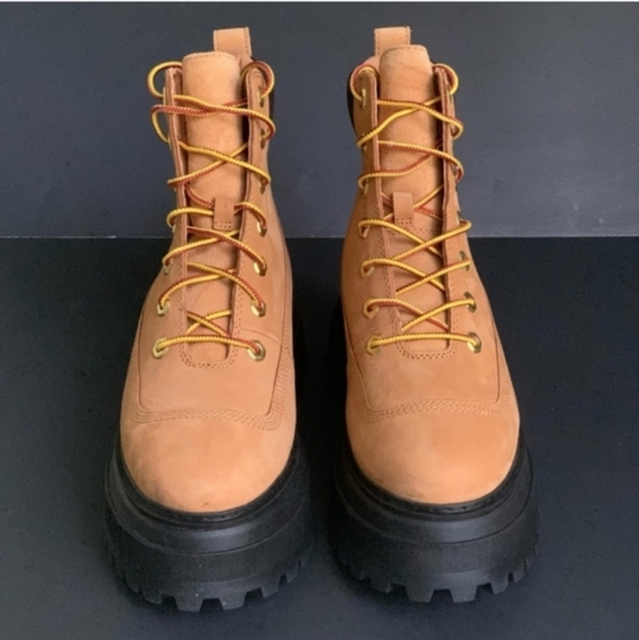 Timberland Sky Platform Chunky Boots Lace Up Brown 8 Round Toe Women - Picture 4 of 8